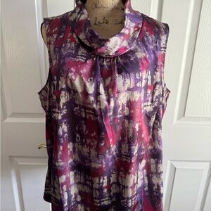 EUC Coldwater Creek Abstract Sleeveless Blouse in Purple, Fuchsia, Tan.